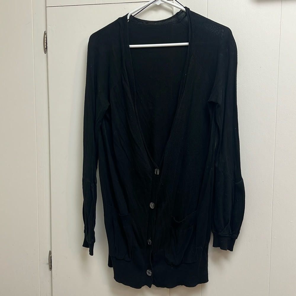 Lightweight Long Black Cardigan from Free People with Balloon Sleeves